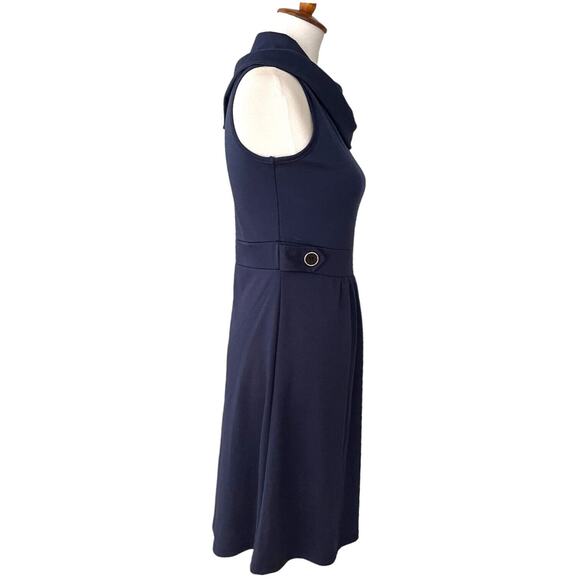 Coco Love Navy Blue Sleeveless Button Cowl Neck A-Line Dress Size Medium - Picture 3 of 8